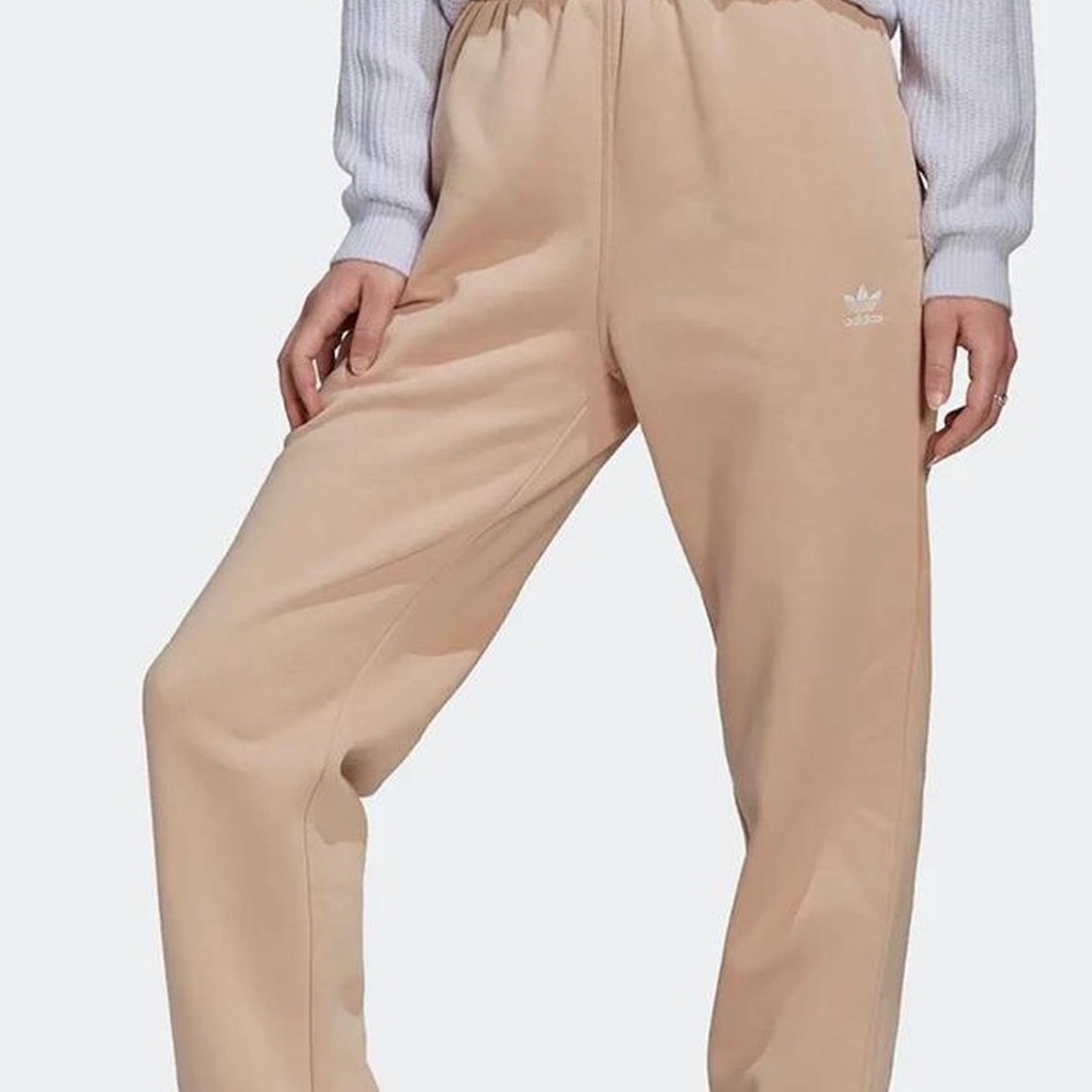 Adidas Logo Cream Joggers with Drawstring and Pockets Size M